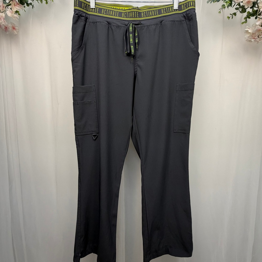 Med Couture Activate Womens Scrub Pants Large Gray Pewter Cargo 8758 Stretch